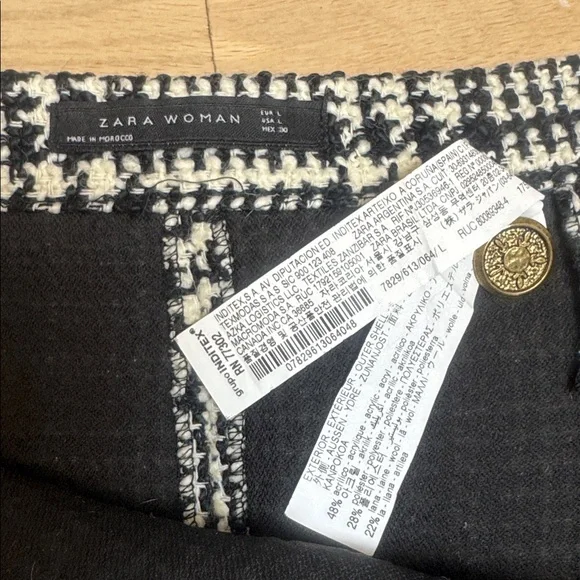 Zara Black and White Tweed Plaid Mini Skirt L - Picture 4 of 5